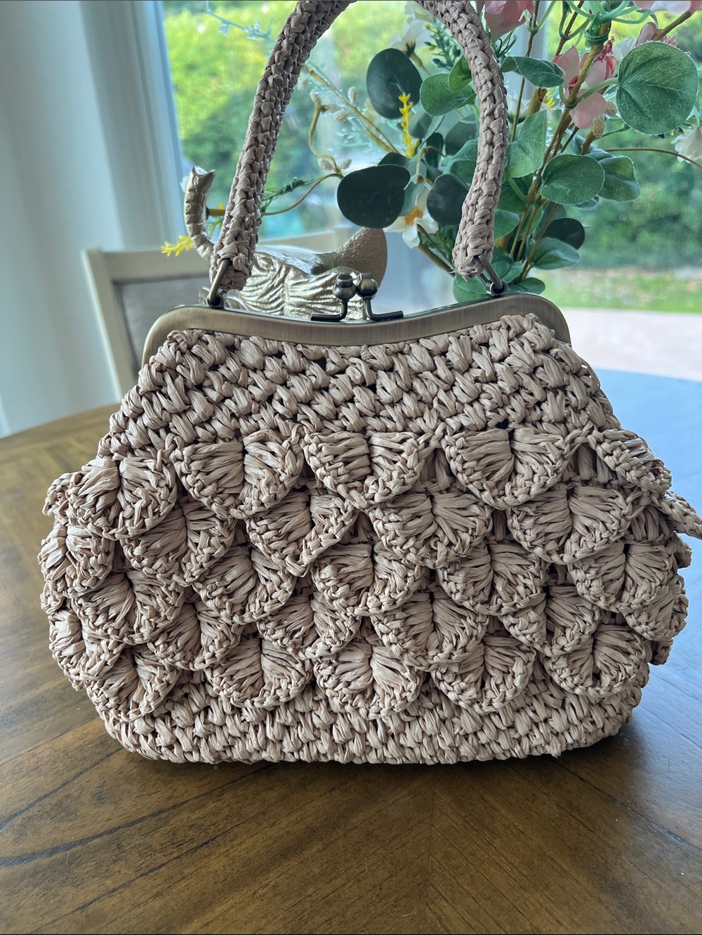 Patricia Nash Laureana Frame Scalloped Raffia Straw Bag